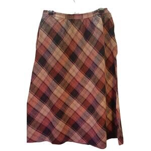 Authentic Vintage ILGWU Union Label Plaid Skirt Small Brown Beige Academia 70s